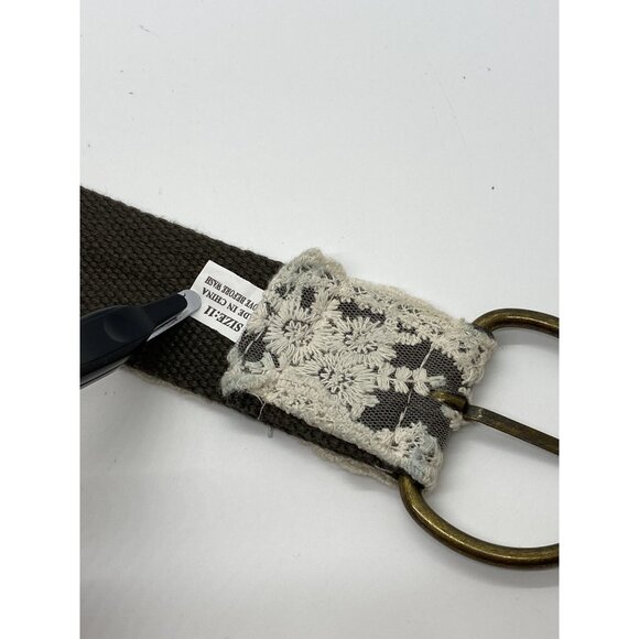 Green Beige Lace Women's Canvas Belt with Rivets Size 11 41.5" End2End x 1.75" - Picture 10 of 12